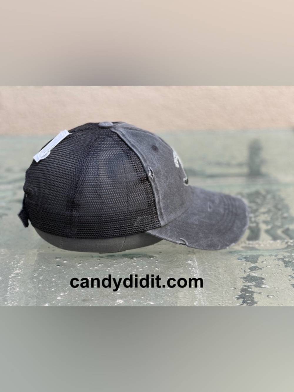 NWT Handmade Designer Look Ball Cap With Silver & Black Ombré Crystal Logo - Picture 7 of 11